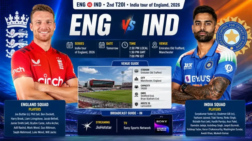 ENG vs IND 2nd T20I Match Prediction 2026 at Old Trafford Manchester | Fairplay